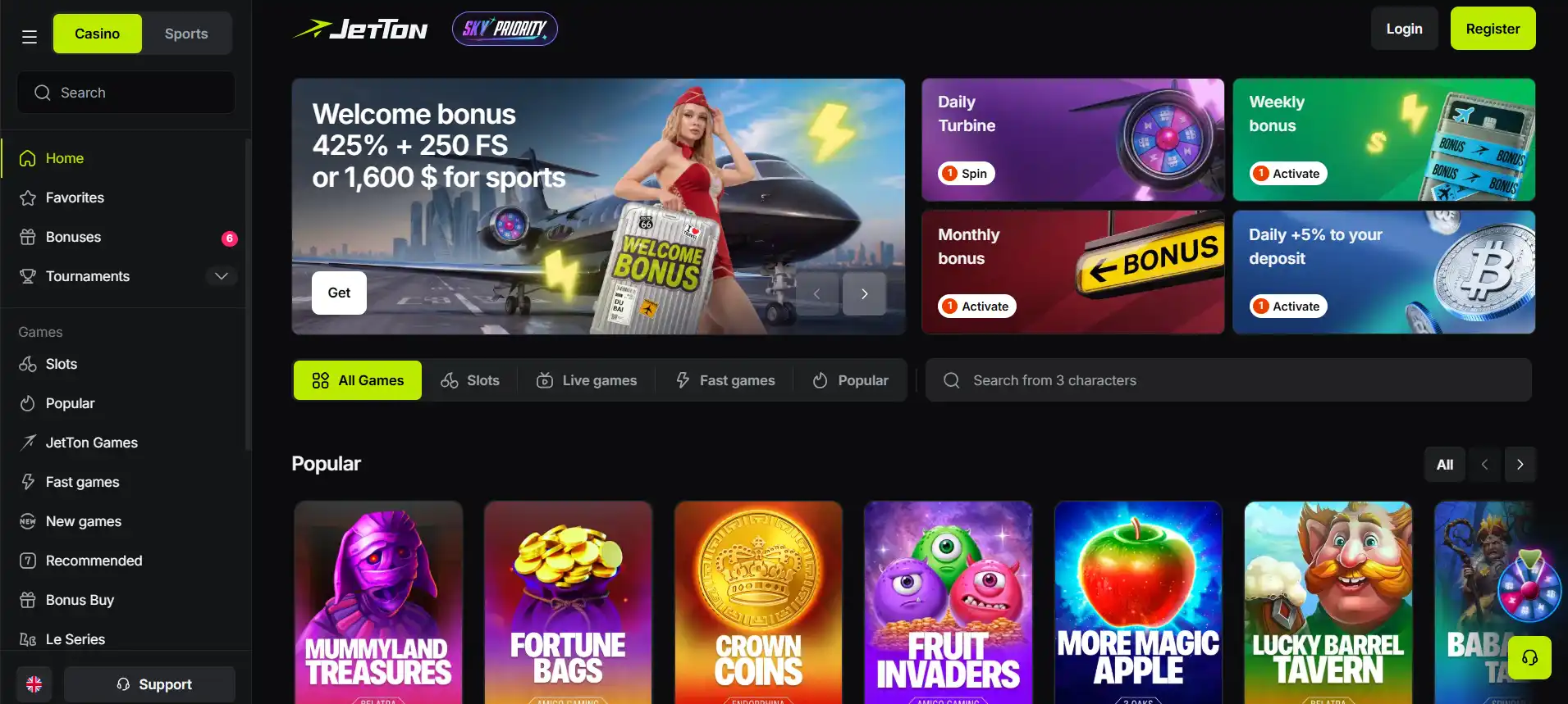 Abstract grid of slot reels, live tables and crash game shapes