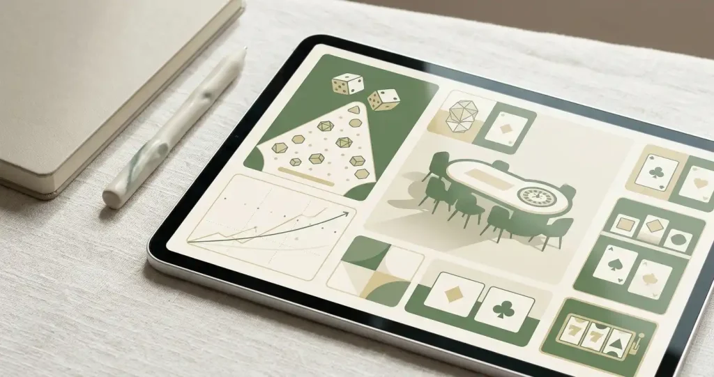 Casino game tiles arranged around live dealer tables and crash-style game symbols